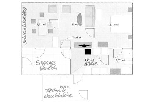 Grundriss der Wohnung 1 im EG der Villa Hansson